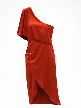 ✨ Elegant Burnt Orange Satin One-Shoulder Dress – NWT ✨